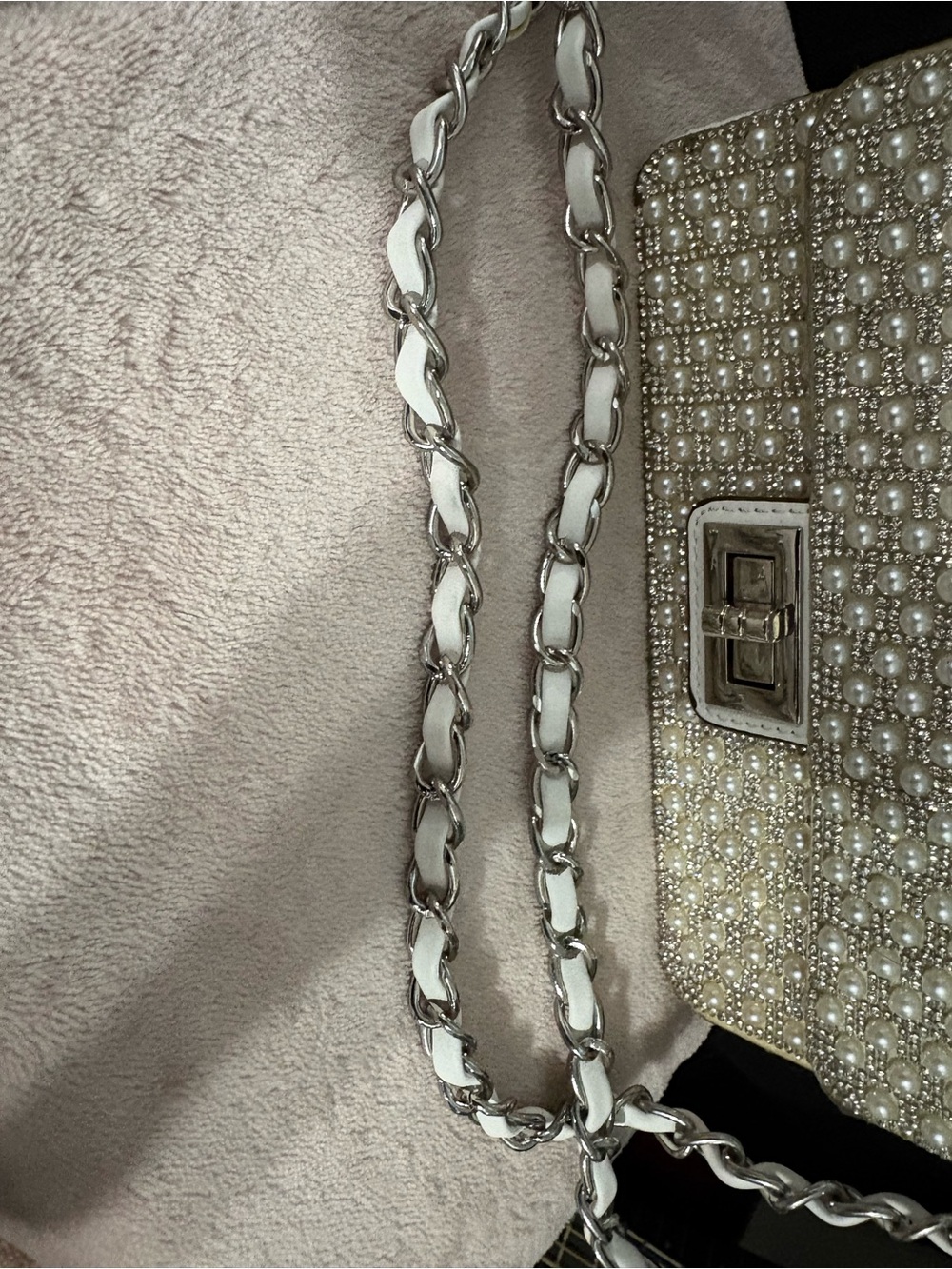 LOW START ALDO Pearl-Embellished Cream Crossbody Bag with Silver Chain - Picture 4 of 14